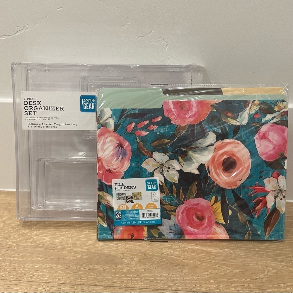 Pen+Gear Acrylic 3-Piece Organization Set & Floral File Folders, 6 Count Bundle